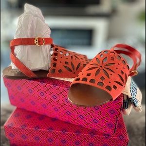 Tory Burch Sunset Orange Ankle Strap Sandle